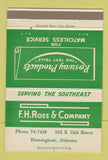 Matchbook Cover - FH Ross Products Birmingham AL chemical 40 Strike