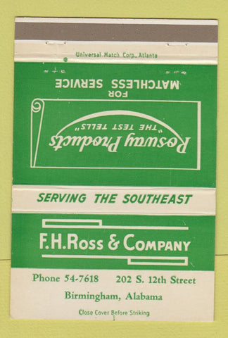 Matchbook Cover - FH Ross Products Birmingham AL chemical 40 Strike