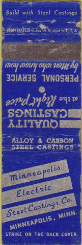 Matchbook Cover - Minneapolis Electric Steel Minneapolis IN WORN
