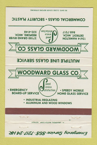 Matchbook Cover - Woodward Glass Detroit Redford MI 40 Strike