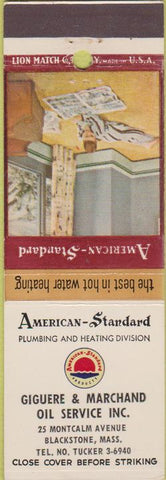 Matchbook Cover - American Standard Plumbing Heating oil Blackstone MA