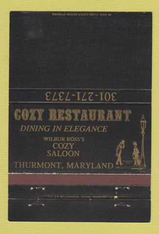 Matchbook Cover - Cozy Restaurant Thurmont MD 40 Strike