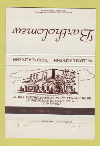 Matchbook Cover - Bartholomew Funeral Home Bellmore NY 40 Strike