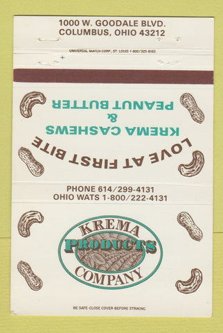 Matchbook Cover - Krema Products Peanut Butter Cashews Columbus OH 40 Strike