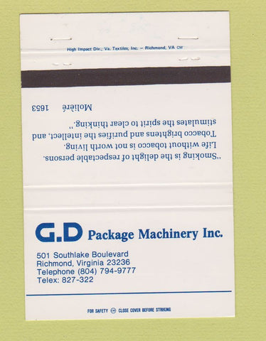 Matchbook Cover - GD Package Machinery Richmond VA 40 Strike