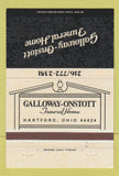 Matchbook Cover - Galloway Onstott Funeral Home Hartford OH 40 Strike