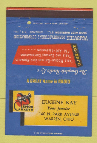 Matchbook Cover - Clarion Radio Eugene Kay Warren OH 40 Strike