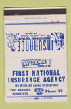 Matchbook Cover - First National Insurance Agency Two Harbors MN 40 Strike
