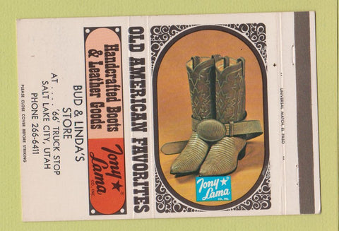 Matchbook Cover Tony Lama Cowboy Boots Salt Lake City UT Bobby Berger 40 Strike