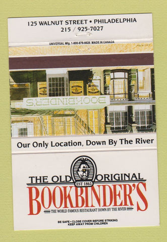 Matchbook Cover - Bookbinder's Restaurant Philadelphia PA 40 Strike