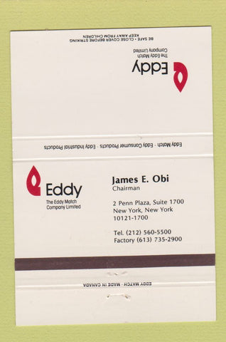 Matchbook Cover - Eddy Match James Obi New York City 40 Strike