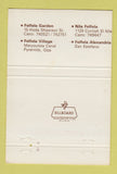 Matchbook Cover - Feffela Restaurant Egyptian Beverly Hills CA 40 Strike