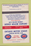 Matchbook Cover - Ontario Motor League London ON 40 Strike