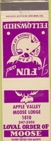 Matchbook Cover - Moose Lodge Apple Valley CA