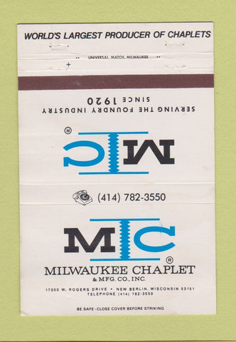 Matchbook Cover - Milwaukee Chaplet New Berlin WI WEAR 40 Strike