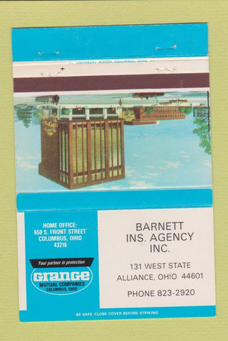 Matchbook Cover - Barnett Insurance Agency Alliance OH Grange 40 Strike