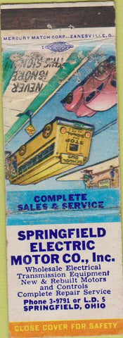 Matchbook Cover - Springfield Electric Motor Co OH WORN