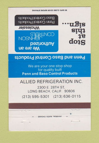 Matchbook Cover - Johnson Controls Allied Refrigeration Long Beach CA 40 Strike