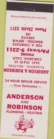 Matchbook Cover - Anderson Robinson Plumbing Heating Carlsbad CA