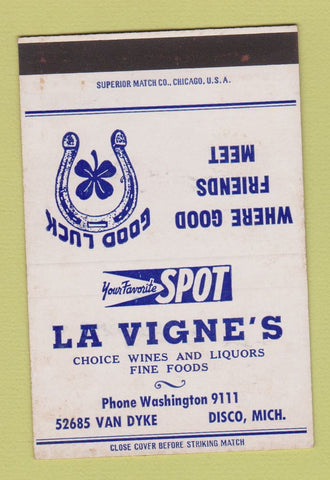 Matchbook Cover - LA Vigne's Disco MI SAMPLE WEAR 40 Strike