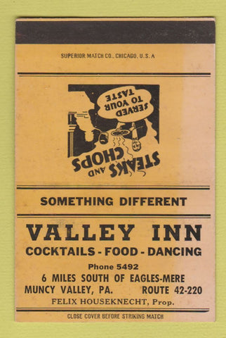 Matchbook Cover - Valley Inn Muncy Valley PA SAMPLE WEAR 40 Strike