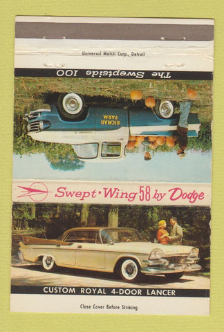 Matchbook Cover - 1958 Dodge Lancer Swept Wing 40 Strike