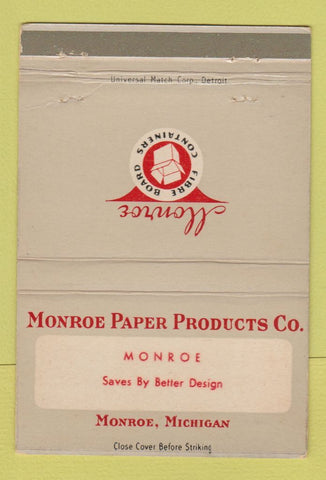 Matchbook Cover - Monroe Paper Products Monroe MI cardboard boxes 40 Strike