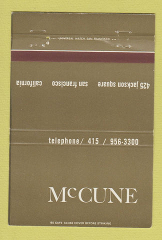 Matchbook Cover - McCune San Francisco CA Store 40 Strike