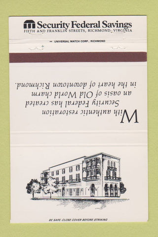 Matchbook Cover - Security Federal Savings Richmond VA 40 Strike