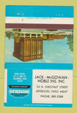 Matchbook Cover - Jack McGowan Noble Insurance Jefferson OH Grange 40 Strike