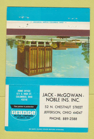 Matchbook Cover - Jack McGowan Noble Insurance Jefferson OH Grange 40 Strike