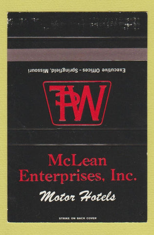 Matchbook Cover McLean Enterprises Motor Hotels Springfield MO SAMPLE 40 Strike