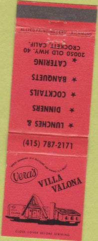 Matchbook Cover - Vera's Villa Valona Crockett CA