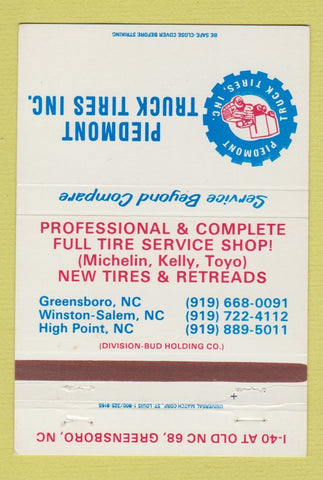 Matchbook Cover - Piedmont Truck Tires Greensboro Winston Salem NC 40 Strike