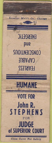 Matchbook Cover - John Stephens Election Judge WORN
