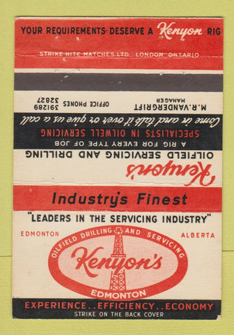 Matchbook Cover - Kenyon's Oilfield Service wells Edmonton AB oil gas 40 Strike