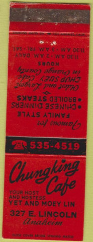 Matchbook Cover - Chungking Cafe Chinese Anaheim CA