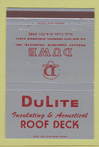 Matchbook Cover - DuLite Roof Deck Oshkosh WI concrete 40 Strike