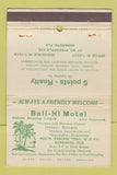 Matchbook Cover - Bali Hi Motel Sarasota FL 40 Strike