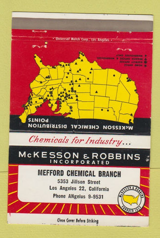 Matchbook Cover - McKesson Robbins Mefford Chemical Los Angeles CA 40 Strike