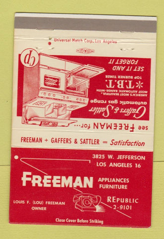 Matchbook Cover - Freeman Appliances Furniture Los Angeles CA 40 Strike