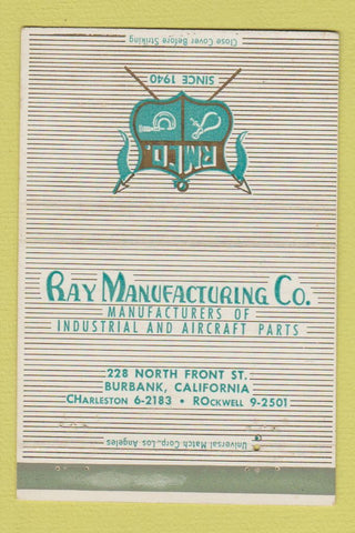Matchbook Cover - Ray Manufacturing Burbank CA 40 Strike