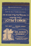 Matchbook Cover - San Jacinto Monument Houston TX Henke Pillot grocery 40 Strike