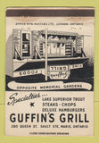 Matchbook Cover - Guffin's Grill Sault Ste Marine ON WEAR 40 Strike