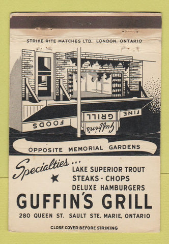 Matchbook Cover - Guffin's Grill Sault Ste Marine ON WEAR 40 Strike