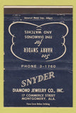 Matchbook Cover - Snyder Diamond Jewelry Montgomery AL 40 Strike