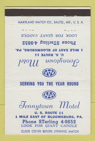 Matchbook Cover - Tennytown Motel Bloomsburg PA 40 Strike