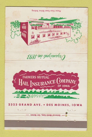Matchbook Cover - Farmers Mutual Hair Insurance Des Moines IA 40 Strike