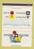 Matchbook Cover - Citizens Utility Company WEAR 40 Strike