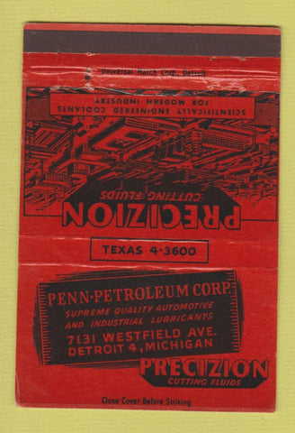 Matchbook Cover - Precizion Cutting Fluids Penn Petroleum Detroit MI 40 Strike